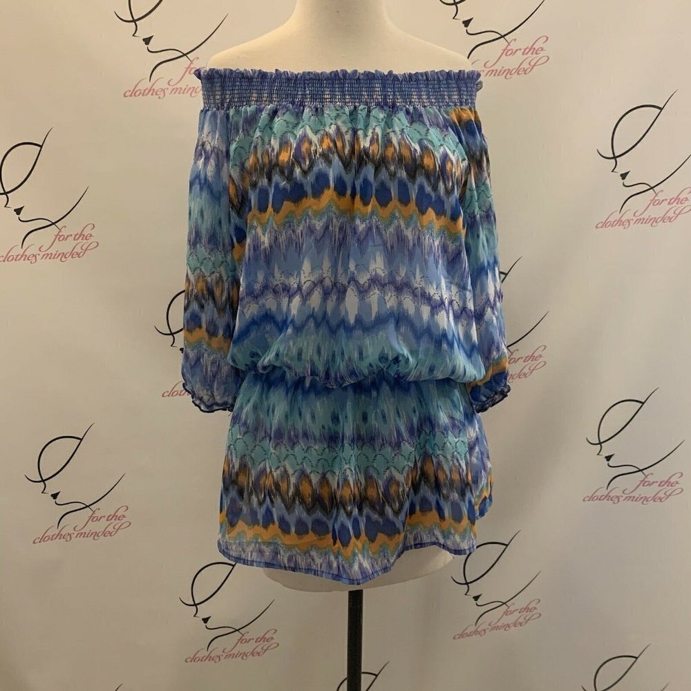 Vision. Sz M. USA. Bust 40". Off Shoulder Elastic Semi Sheer Blouson Top. B31